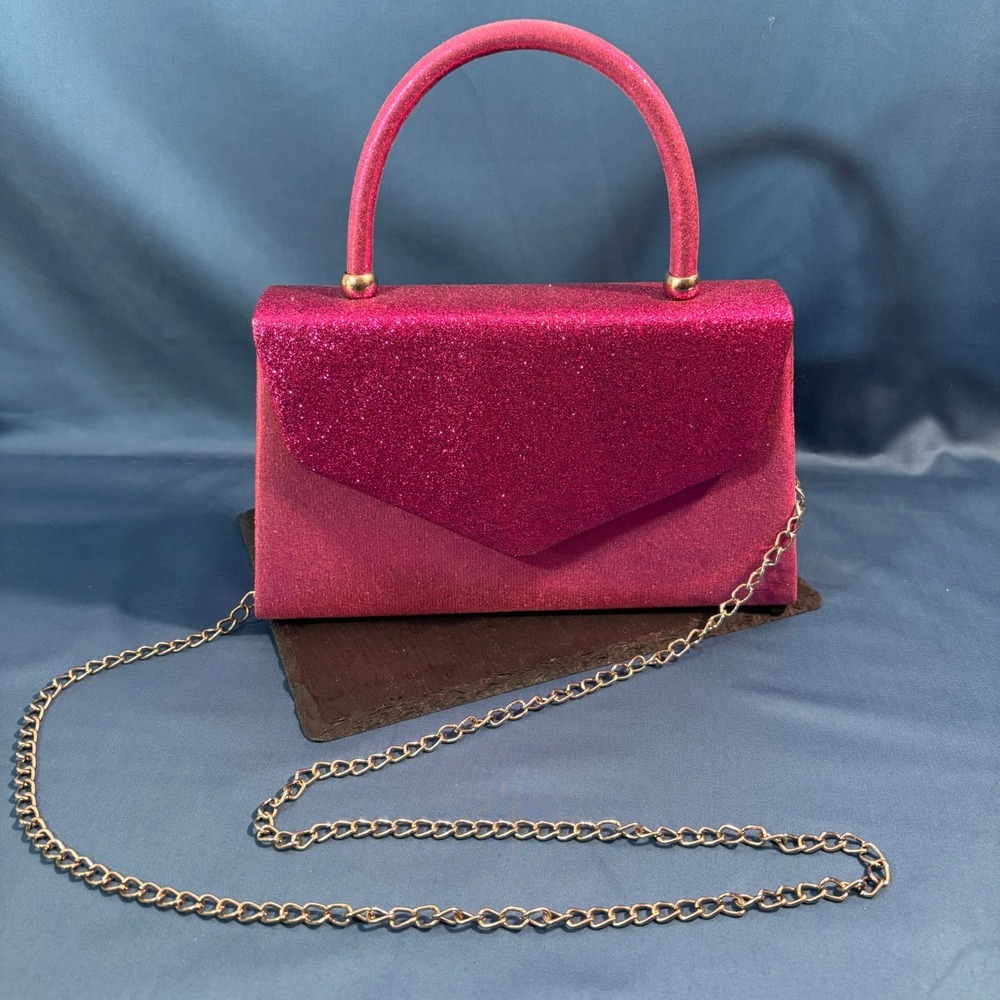 Dasein Hot Pink Glitter Evening Clutch Crossbody Bag Formal Prom Wedding Handbag - Picture 3 of 8